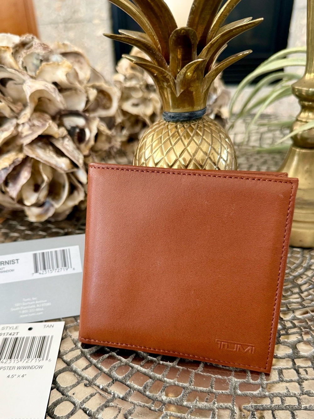TUMI VINTAGE MODERNIST LEATHER WALLET NWT TAN HIPSTER LFOLD DEADSTOCK LUXURY Y2K